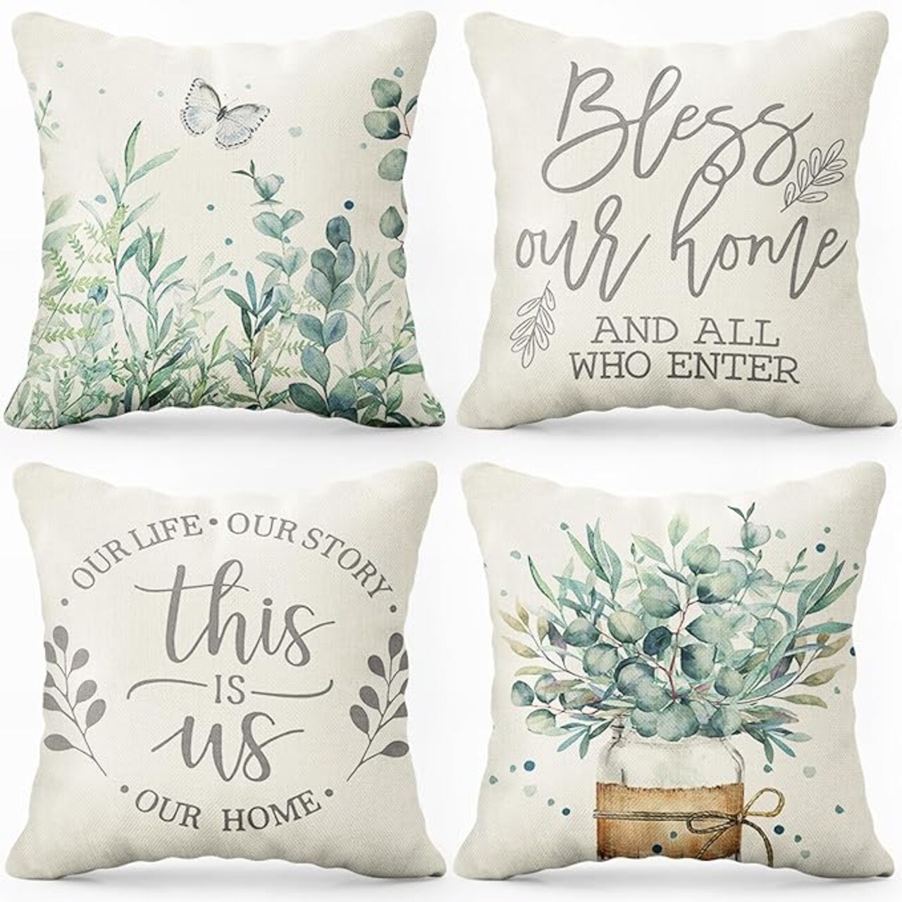 Spring Pillow Covers 18x18 Set of 4 Spring Pillows Decorative Throw Pillows Light Blue Pillowcase Summer Decorations Farmhouse Decor for Couch Sofa